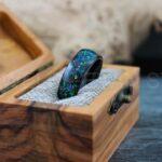 Orion Nebula Ring, Galaxy Ring, Opal Ring, Black Opal Ring, Black Tungsten Ring, Opal Wedding Ring, Opal Wedding Ring, Black Wedding Band