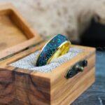 Orion Nebula Ring, Galaxy Ring, Opal Ring, Gold Opal Ring, Yellow Gold Tungsten Ring Opal Wedding Ring, Opal Wedding Ring, Gold Wedding Band