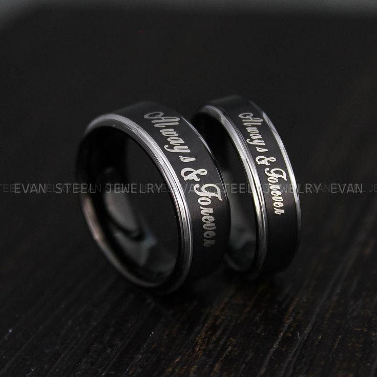 00a1bd7affa6ab61c8bb2c93b6b390d5 Couple Rings, Matching Couple Rings, His and Her Couple Rings, Couple Wedding Rings, Always and Forever Rings, Couple Jewelry, Black Rings - Image 1