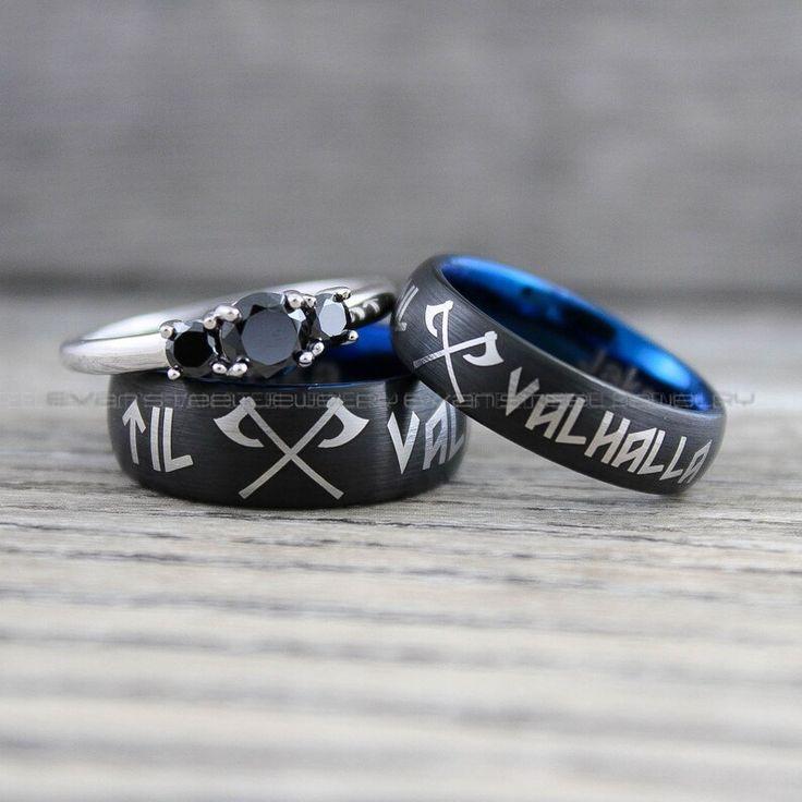 00c11e6a86899f727238918d49896fcd Til Valhalla Rings, Vikings Rings, Viking Runes Rings, Couple Set Nordic Rings, Norsemen Rings, Nordic Runes Rings, Black Wedding Bands - Image 1