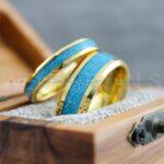 Turquoise Rings, Turquoise Wedding Rings, Turquoise Wedding Bands, Yellow Gold Wedding Rings, Yellow Gold Tungsten Band, Gold Tungsten Ring - Image 8