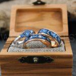 Sun and Moon Rings, Couple Rings, 3 Piece Couple Set Rose Gold Tungsten Bands, Matching Wedding Rings, Sun and Moon Wedding Bands, Sun Ring