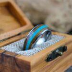 Turquoise Ring, Turquoise Wedding Ring, Turquoise Wedding Band, Silver Wedding Ring, Silver Tungsten Band, Whiskey Barrel Wood Ring - Image 4