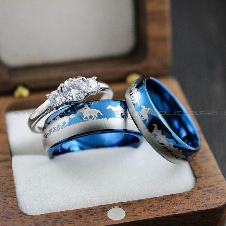 08b0aa7f8f993b0a0e68c966fe7e51b5 Cowboys Rings, Couple Rings, Mustang Rings, Blue Horse Rings, Equestrian Jewelry, Blue Tungsten Bands, Cowboys Ring, Cowboys Wedding Ring - Image 1