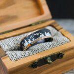 Forest Ring, Mountain Range Ring, Boreal Forest Ring, 8mm Black Tungsten Ring, Fir Trees Ring, Outdoors Landscape Ring, Bear Ring, Wolf Ring