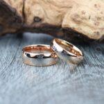 Claddagh Rings, Irish Rings, 2 Piece Couple Set 14K Rose Gold Tungsten Bands with Domed Edge Irish Celtic Knot Claddagh Wedding Bands