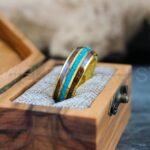 Turquoise Ring, Turquoise Wedding Ring, Turquoise Wedding Band, Yellow Gold Wedding Ring, Gold Tungsten Band, Gold Ring, Gold Wedding Band
