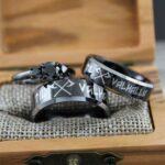 Til Valhalla Rings, Vikings Rings, Viking Runes Rings, Couple Set Nordic Rings, Norsemen Rings, Nordic Runes Rings, Black Wedding Bands