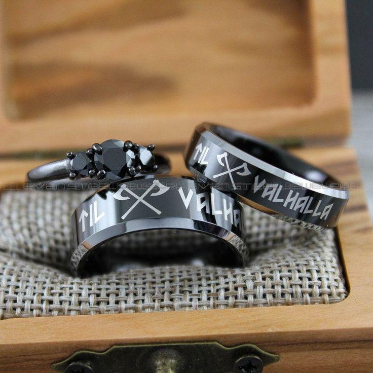 139956f9b71766b1c69b8f6218081c5b Til Valhalla Rings, Vikings Rings, Viking Runes Rings, Couple Set Nordic Rings, Norsemen Rings, Nordic Runes Rings, Black Wedding Bands - Image 1