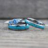 Turquoise Rings, Silver Wedding Rings, 3 Piece Couple Set Silver Tungsten Bands With Turquoise Inlay, Silver Wedding Rings, Couple Rings