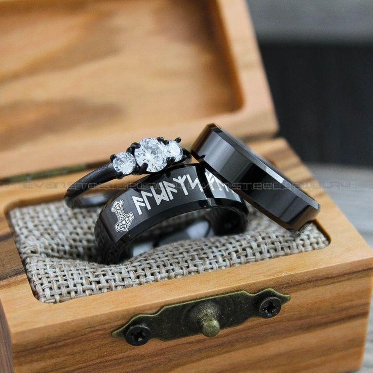 13e5322cd250c545a32abca490811e6c Mjolnir Rings, Vikings Rings, Viking Runes Rings, Norsemen Rings, Nordic Runes Rings, Black Tungsten Bands, Black Wedding Rings, Black Wedding Bands - Image 1