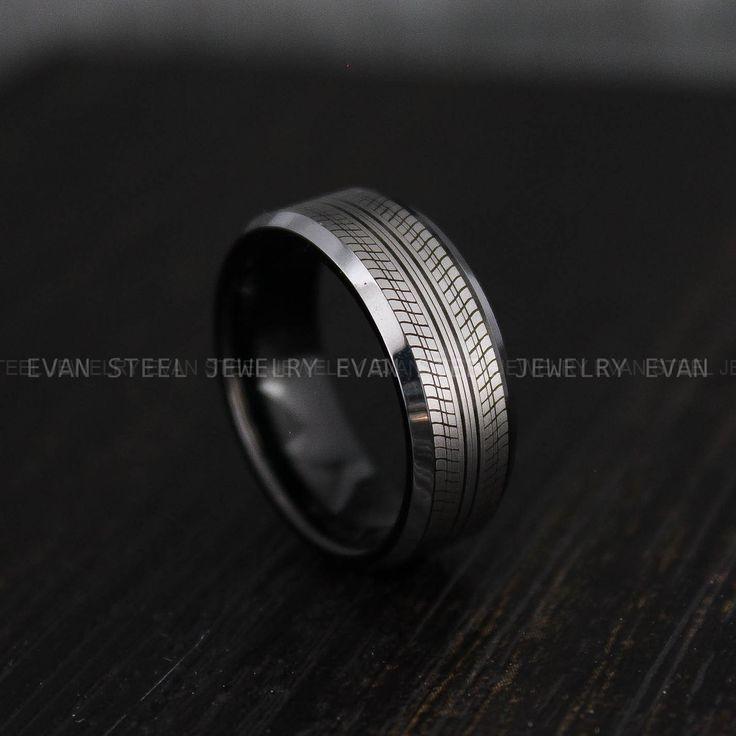 1400a5e7b5da91c0f613a91054a722b8 Mechanic Ring, Tire Ring, Tire Tread Ring, Engine Ring, 8mm Black Tungsten Band, Engine Pistons Jewelry, Mechanic Jewelry, His Wedding Ring - Image 1