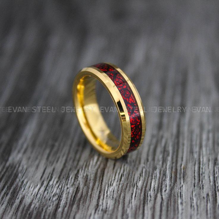 14e631bc0c43f164a48fa90ac1bfc449 Gold Wedding Ring, Gold Wedding Band, Red Dragon Ring, Vikings Ring, Norseman Ring, Viking Wedding Band, 6mm Gold Wedding Band, Dragon Ring - Image 1
