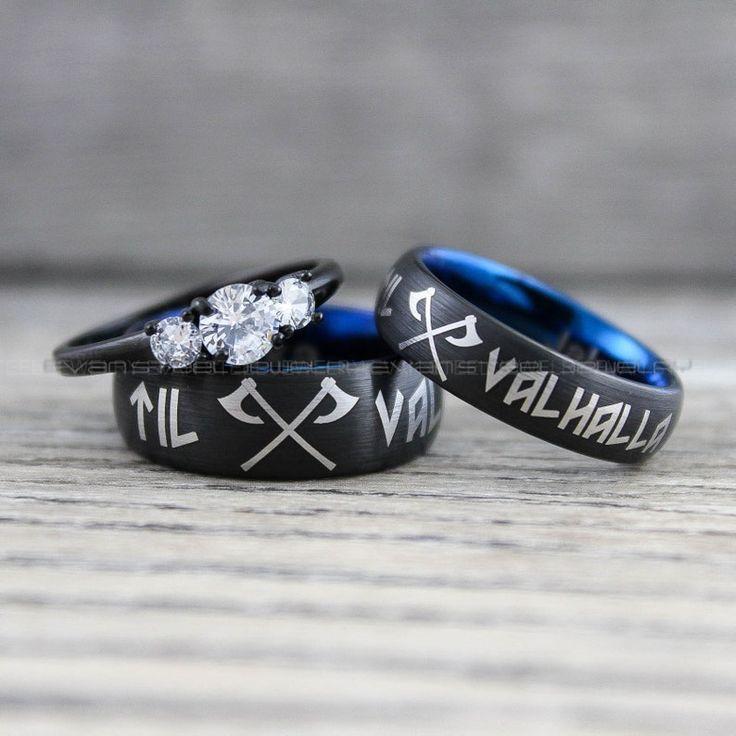 16e39d0cd77e0ff786507e8abc088772 Til Valhalla Rings, Vikings Rings, Viking Runes Rings, Couple Set Nordic Rings, Norsemen Rings, Nordic Runes Rings, Black Wedding Bands - Image 1