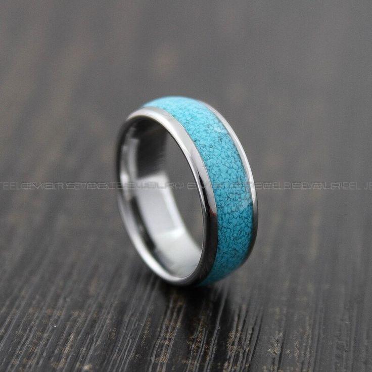 18ef6728f5dad85be06e6601d7794123 Turquoise Ring, Turquoise Wedding Ring, Turquoise Wedding Band, Silver Wedding Ring, Silver Tungsten Band, Silver Tungsten Ring - Image 1