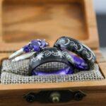 Sun and Moon Rings, Couple Rings, 3 Piece Couple Set Black Tungsten Bands, Matching Wedding Rings, Sun and Moon Wedding Bands, Sun Ring