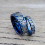 Til Valhalla Rings, Valknut Rings, Valknut Viking Rings, Couple Set Nordic Rings, Norsemen Rings, Nordic Runes Rings, Blue Tungsten Bands - Image 6