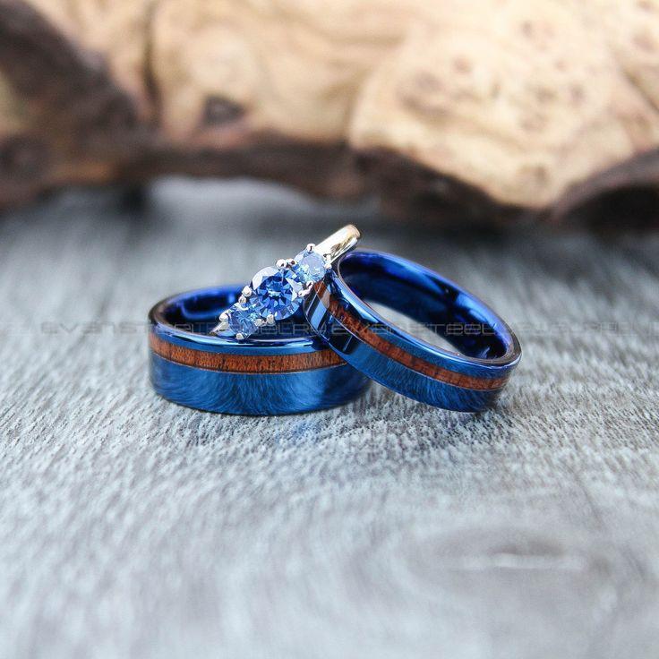 29d66036d6e12a592ccc57611f96e655 Couple Rings, Blue Wedding Rings, Blue Wedding Bands, Couple Jewelry, Matching Rings, His and Her Wedding Rings, Wood Rings, Blue Rings - Image 1