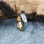 Baseball Ring, Baseball Wedding Band, Gunmetal Tungsten Band with Beveled Edge Brushed Finish Baseball Stitches Laser Engraved Baseball Ring