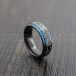 Gamer Ring, Circuit Board Ring, 6mm Black Tungsten Band Blue Step Edge Circuit Board Pattern Wedding Band, Gamer Wedding Ring, Gamer Jewelry