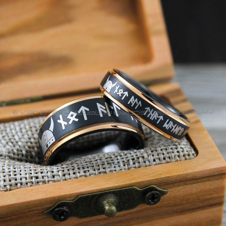 31380aca4dfeda579acf8b1351b2ab9f Til Valhalla Rings, Vikings Rings, Viking Runes Rings, Couple Set Nordic Rings, Norsemen Rings, Nordic Runes Rings, Black Wedding Bands - Image 1