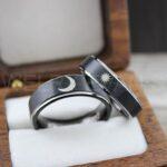 Sun and Moon Rings, Couple Rings, 2 Piece Couple Set Black Tungsten Bands, Matching Wedding Rings, Sun and Moon Wedding Bands, Sun Ring