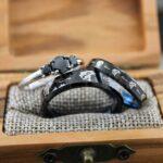 Fishing Rings, Bass Rings, Couple Wedding Ring Set, 3 Piece Couple Set Black Tungsten Wedding Rings, Couple Rings, Matching Wedding Rings