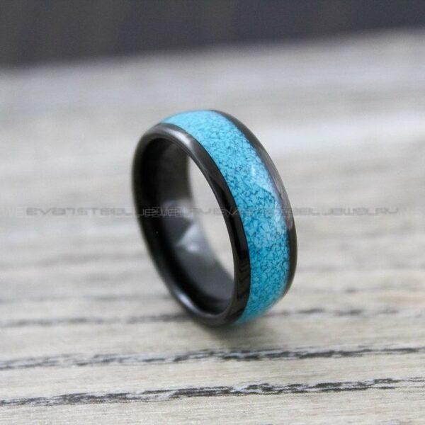 Turquoise Ring, Turquoise Wedding Ring, Turquoise Wedding Band, Black Wedding Ring, Black Tungsten Band, Black Tungsten Ring