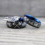 Til Valhalla Rings, Vikings Rings, Viking Runes Rings, Couple Set Nordic Rings, Norsemen Rings, Nordic Runes Rings, Black Wedding Bands