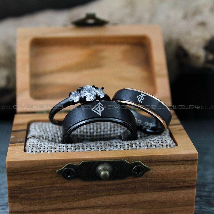 4a4451160ae30ef36da2e231ba4f6c77 Til Valhalla Rings, Vikings Rings, Viking Runes Rings, Couple Set Nordic Rings, Norsemen Rings, Nordic Runes Rings, Black Wedding Bands - Image 1