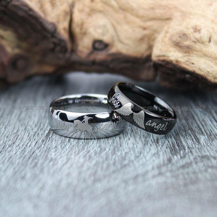 4afec6ae9cb831ed85ace06e189b62fc Cowboys Ring, Cowboys Wedding Band, Cowgirl Ring, Black Wedding Bands, Matching Rings, Matching Wedding Bands, Couple Rings, Couple Bands - Image 1