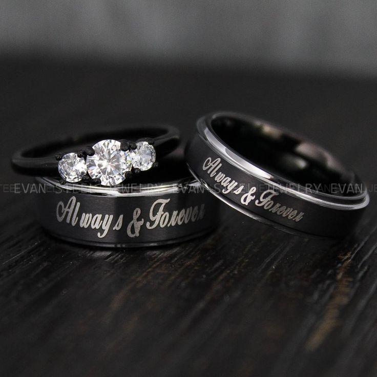 4f37da45a77516b2392336ad88068d73 Couple Rings, Matching Couple Rings, His and Her Couple Rings, Couple Wedding Rings, Always and Forever Rings, Couple Jewelry, Black Rings - Image 1