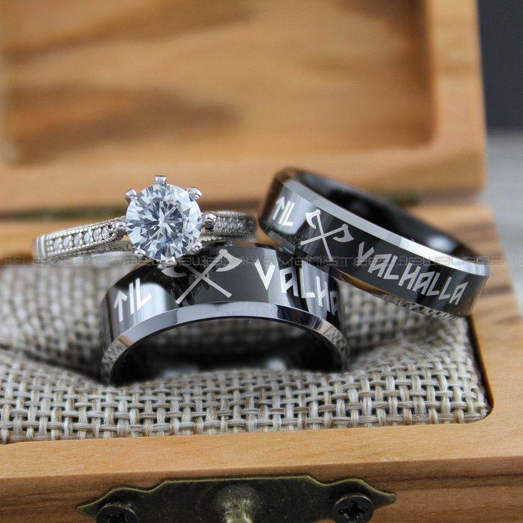 50e02c6f02c663c9147a998de334b636 Til Valhalla Rings, Vikings Rings, Viking Runes Rings, Couple Set Nordic Rings, Norsemen Rings, Nordic Runes Rings, Black Wedding Bands - Image 1