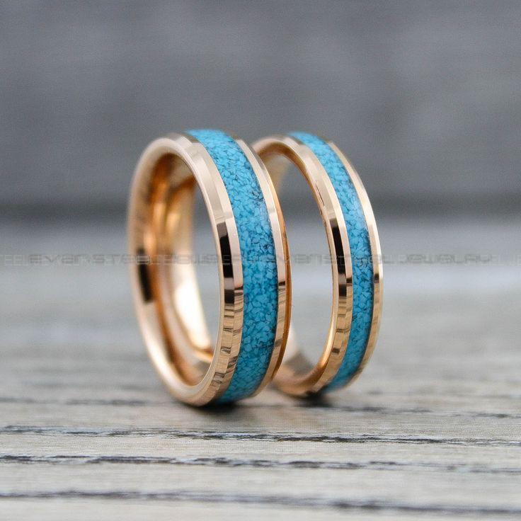 5985493d8a2c50605b079d3e4b4ab36f Turquoise Rings, Turquoise Wedding Rings, Turquoise Wedding Bands, Rose Gold Wedding Rings, Rose Gold Tungsten Band, Gold Tungsten Ring - Image 1