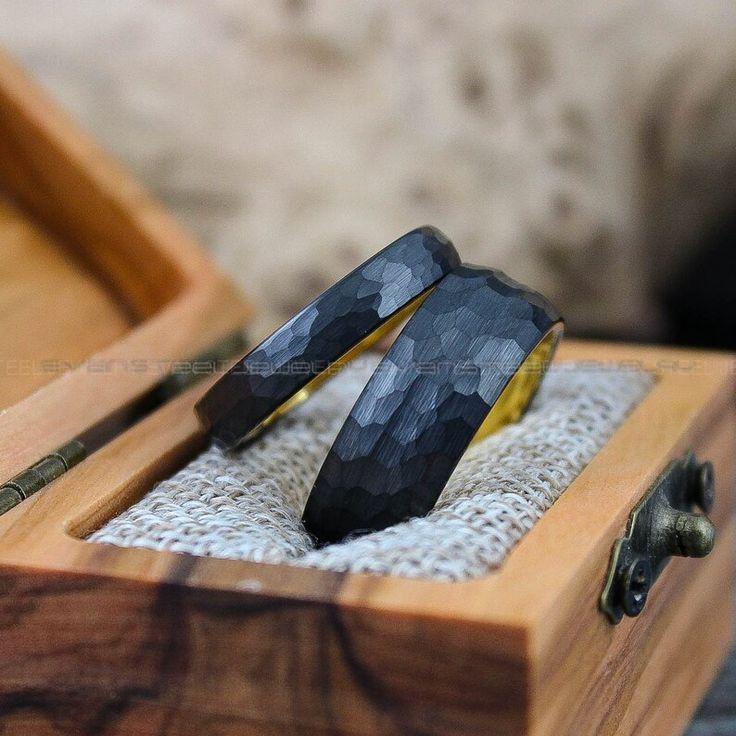 5d8824e19c5aa6608dcce3b3096fea5d Hammered Rings, Hammered Wedding Rings, Couple Rings, 2 Piece Couple Ring Set, Matching Rings, Black Wedding Rings, Black Wedding Bands - Image 1