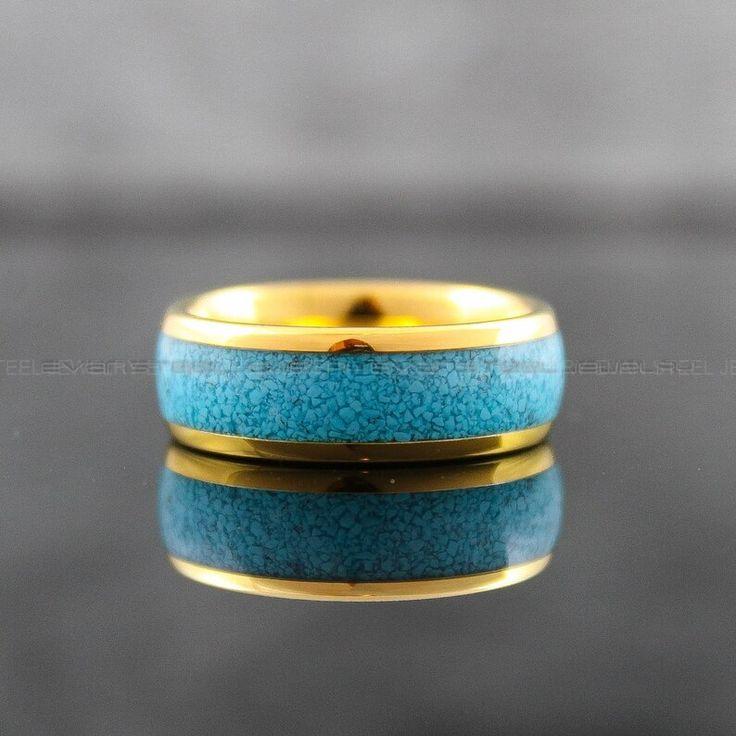 5dc033903f6f9c8e20d832ece85b9e5b Turquoise Ring, Turquoise Wedding Ring, Turquoise Wedding Band, Yellow Gold Wedding Ring, Yellow Gold Tungsten Band, Yellow Gold Tungsten Ring - Image 1