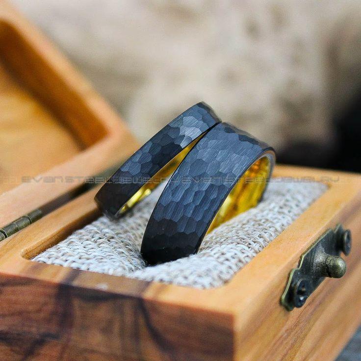 628754cc1befbd8de98dec807ac0658c Hammered Rings, Hammered Wedding Rings, Couple Rings, 2 Piece Couple Ring Set, Matching Rings, Black Wedding Rings, Black Wedding Bands - Image 1