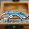 Turquoise Rings, Silver Wedding Rings, 3 Piece Couple Set Silver Tungsten Bands With Turquoise Inlay, Silver Wedding Rings, Couple Rings