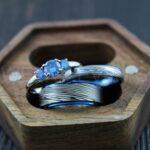 Damascus Steel Rings, Damascus Steel Wedding Rings, 3 Piece Couple Set Black Tungsten Bands