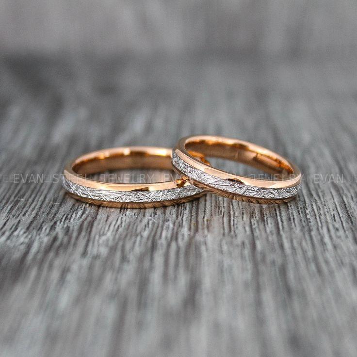 6fc9d1092975c9a14d156cf82edd9a61 Couple Rings, Couple Wedding Bands, Meteorite Rings, Meteorite Wedding Bands, Meteor Wedding Rings, Rose Gold Wedding Rings, Rose Gold Rings - Image 1
