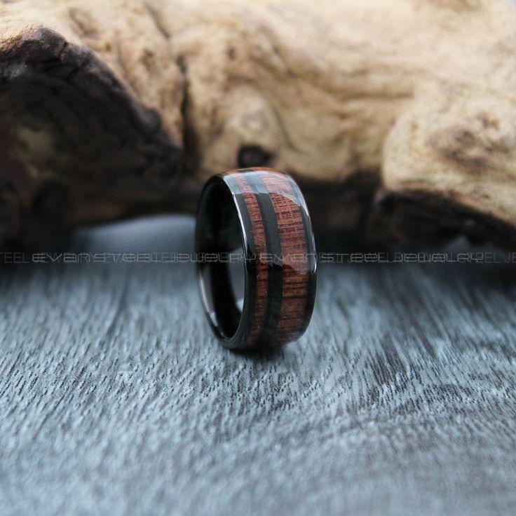 70f69e85a7277e9766c89824a0bf8532 Wood Ring, Wood Wedding Band, Wood Wedding Ring, Black Tungsten Band with Wood Inlay - Image 1