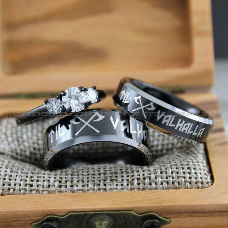 71fd45b6ec854d50aee0eb7dbee20492 Til Valhalla Rings, Vikings Rings, Viking Runes Rings, Couple Set Nordic Rings, Norsemen Rings, Nordic Runes Rings, Black Wedding Bands - Image 1