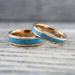 Turquoise Rings, Turquoise Wedding Rings, Turquoise Wedding Bands, Rose Gold Wedding Rings, Rose Gold Tungsten Band, Gold Tungsten Ring - Image 6