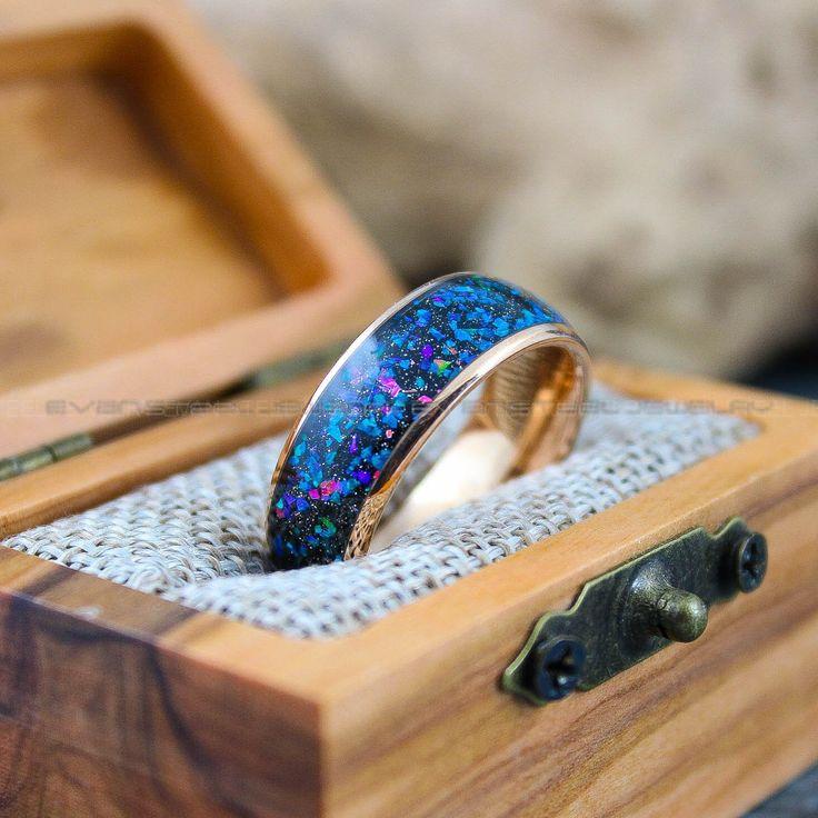 78c530aaa019c395279db49ae30afc0c Orion Nebula Ring, Galaxy Ring, Opal Ring, Gold Opal Ring, Rose Gold Tungsten Ring Opal Wedding Ring, Opal Wedding Ring, Gold Wedding Band - Image 1