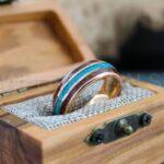 Turquoise Ring, Turquoise Wedding Ring, Turquoise Wedding Band, Rose Gold Wedding Ring, Gold Tungsten Band, Gold Ring Rose Gold Wedding Band - Image 6