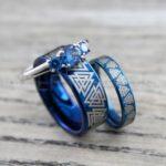 Til Valhalla Rings, Valknut Rings, Valknut Viking Rings, Couple Set Nordic Rings, Norsemen Rings, Nordic Runes Rings, Blue Tungsten Bands