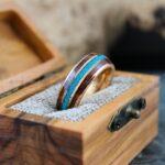Turquoise Ring, Turquoise Wedding Ring, Turquoise Wedding Band, Rose Gold Wedding Ring, Gold Tungsten Band, Gold Ring Rose Gold Wedding Band