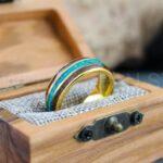 Turquoise Ring, Turquoise Wedding Ring, Turquoise Wedding Band, Yellow Gold Wedding Ring, Gold Tungsten Band, Gold Ring, Gold Wedding Band - Image 5