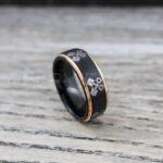 Mechanic Ring, Piston Ring, Pistons Ring, Engine Ring, 8mm Black Tungsten Band Step Edge, Engine Pistons Design Ring, Black Tungsten Ring