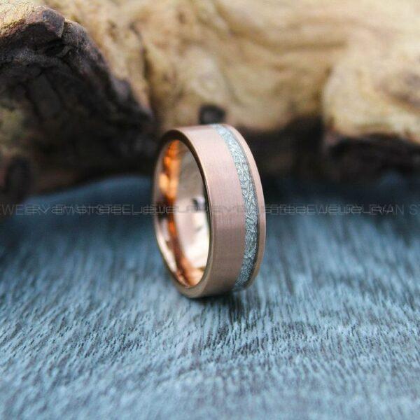 Rose Gold Wedding Band, Meteorite Ring, Meteorite Wedding Ring, Meteorite Wedding Band, Meteorite Jewelry, Gold Wedding Ring, Rose Gold Ring